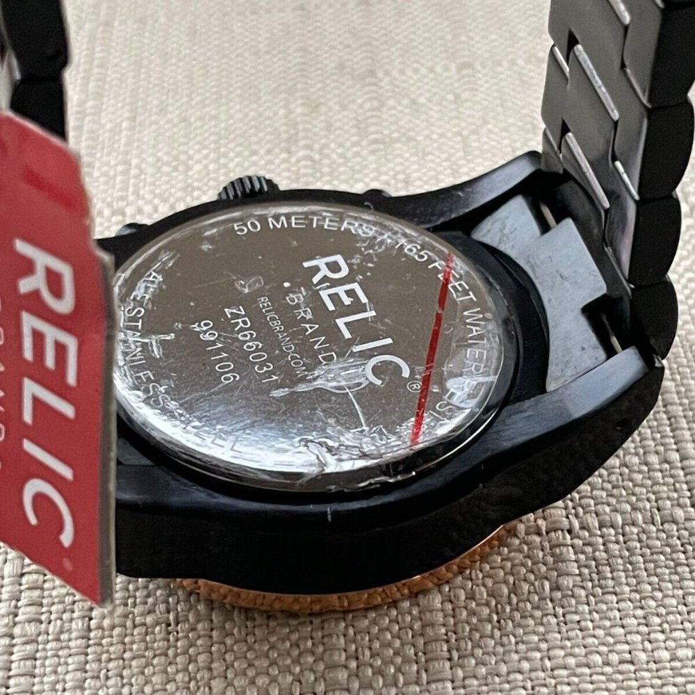 Relic Chronograph Wristwatch Black Tone Date Calendar Quartz Analog Watch $130 - Picture 8 of 12